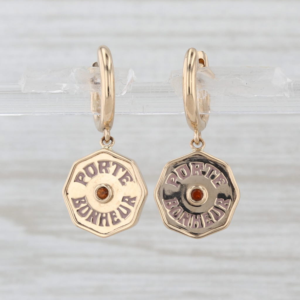Light Gray Marco Laz Porte Bonheur Lucky Charm Citrine Dangle Earrings 14k Yellow Gold
