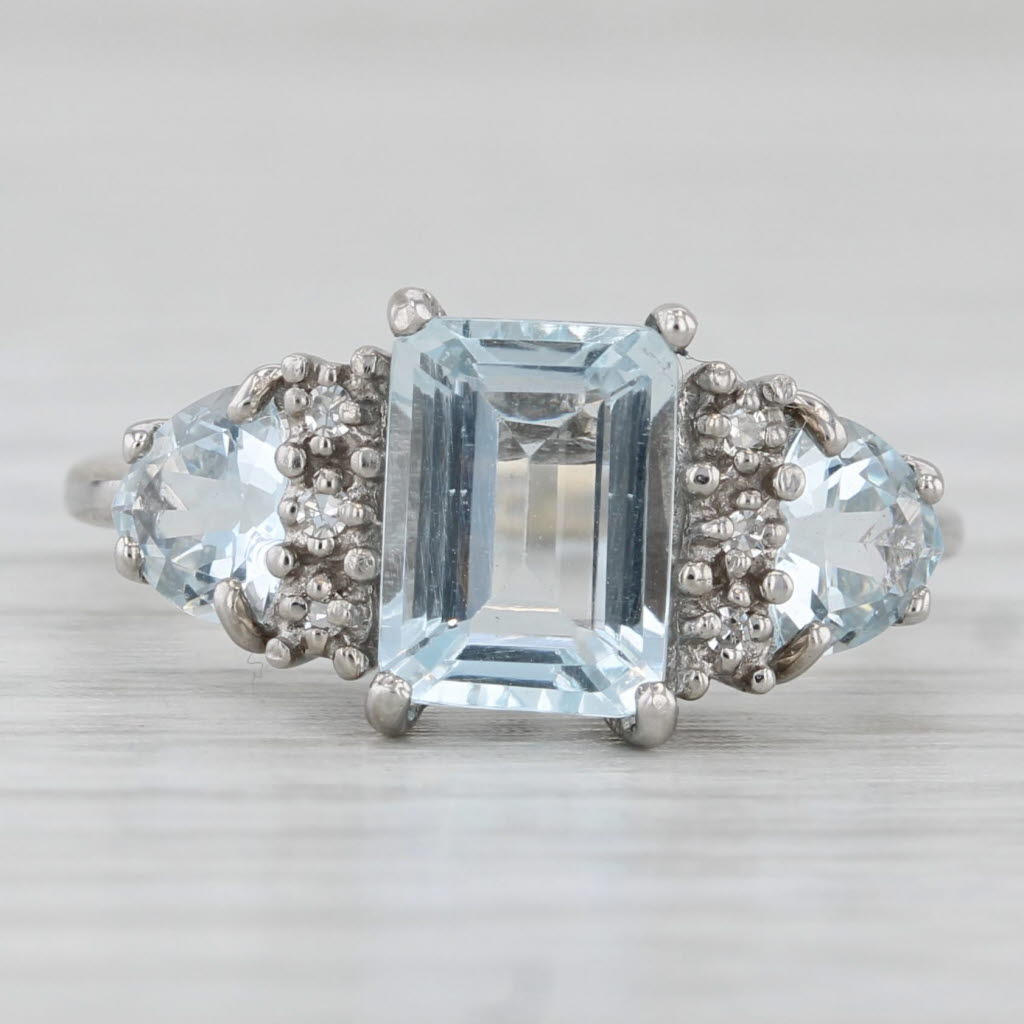 Light Gray 2.07ctw Aquamarine Diamond Ring 10k White Gold Size 5.25