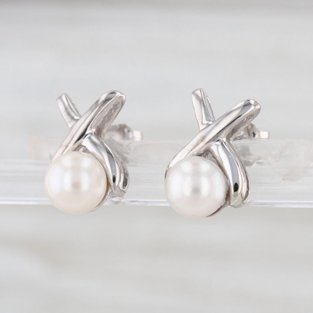 Cultured Pearl X Stud Earrings 10k White Gold 5.4-5.5mm Studs