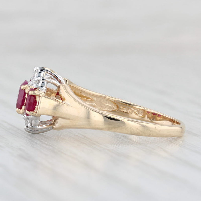 Light Gray 0.87ctw 3-Stone Oval Ruby Diamond Ring 10k Yellow Gold Size 7.25
