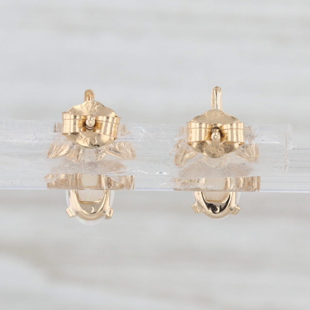 Opal Flower Stud Earrings 14k Yellow Gold Oval Cabochons