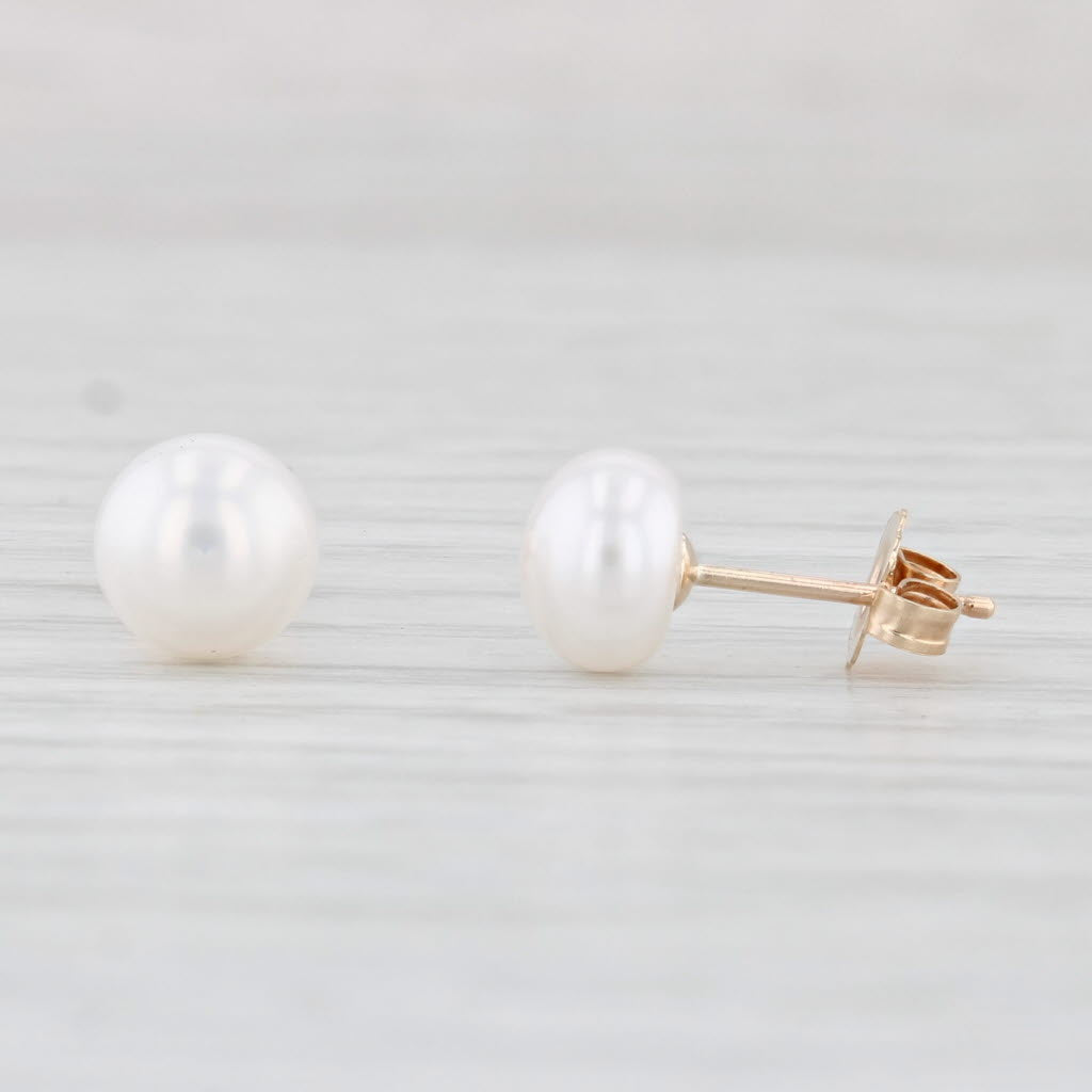 Light Gray Cultured Pearl Stud Earrings 10k Yellow Gold Round Button Solitaires