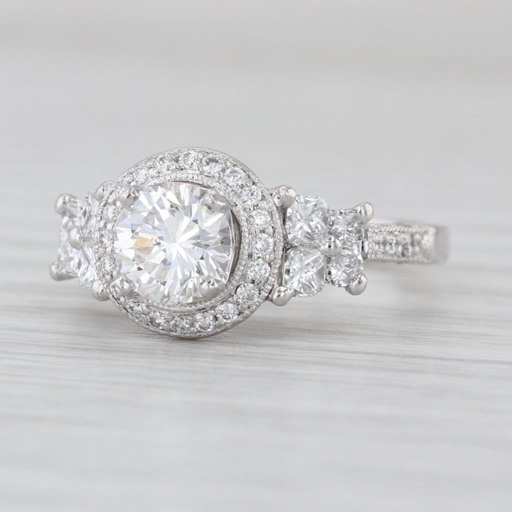 1.56ctw GIA Round Diamond Halo Engagement Ring Platinum Size 6.75 Ornate