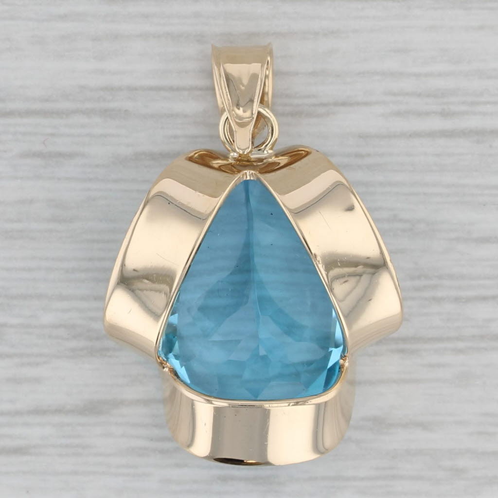 Gray 9ct Blue Topaz Pendant 14k Yellow Gold Pear Solitaire