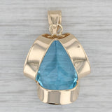 9ct Blue Topaz Pendant 14k Yellow Gold Pear Solitaire