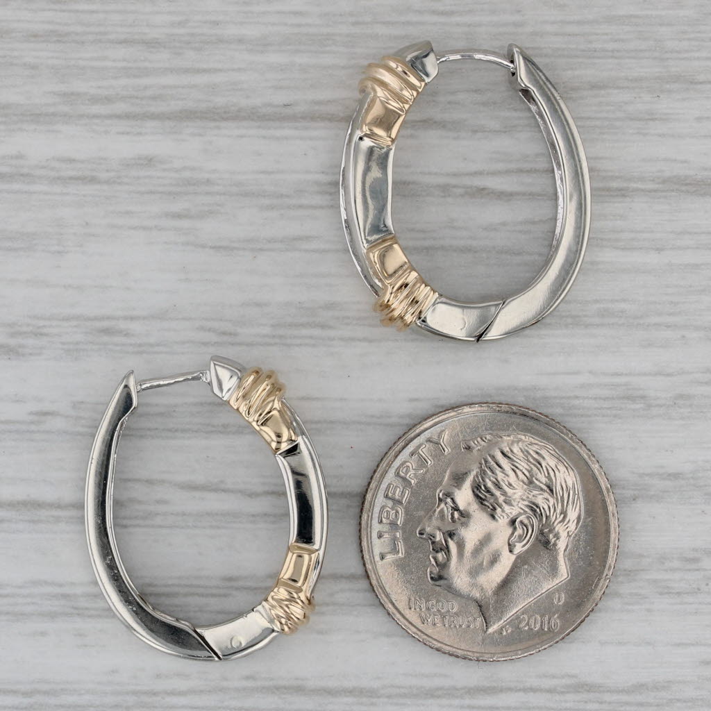 Dark Gray 0.40ctw Diamond Hoop Earrings 10k White Yellow Gold Hinged Oval Hoops
