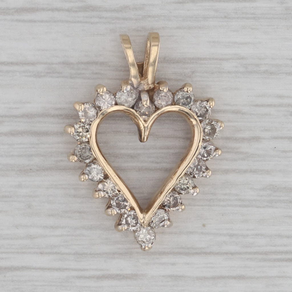 Gray 0.76ctw Diamond Framed Open Heart Pendant 10k Yellow Gold