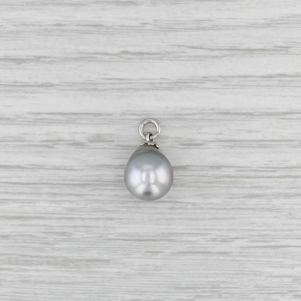 Gray Cultured Pearl Teardrop Pendant 14k White Gold Solitaire Charm