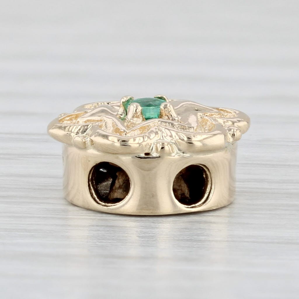 Light Gray Vintage Richard Klein Emerald Flower Slide Bracelet Charm 10k Yellow Gold