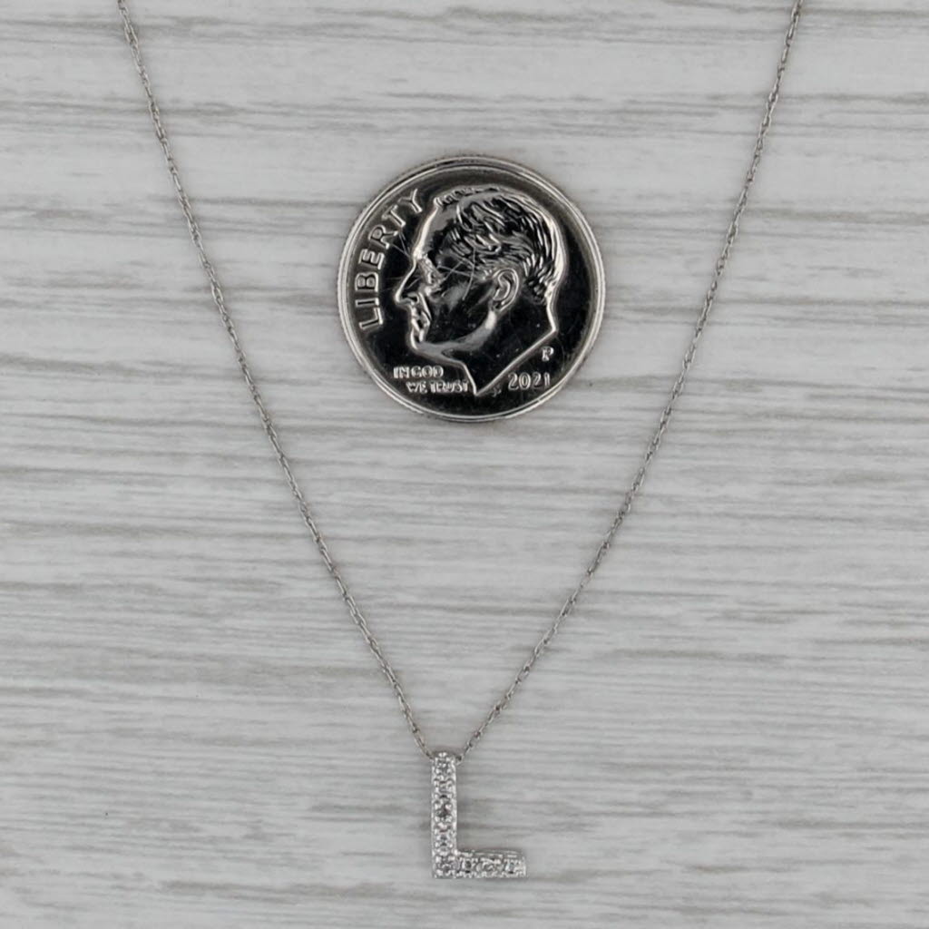 Diamond Letter Initital "L" Pendant Necklace 10k White Gold 18" Rope Chain