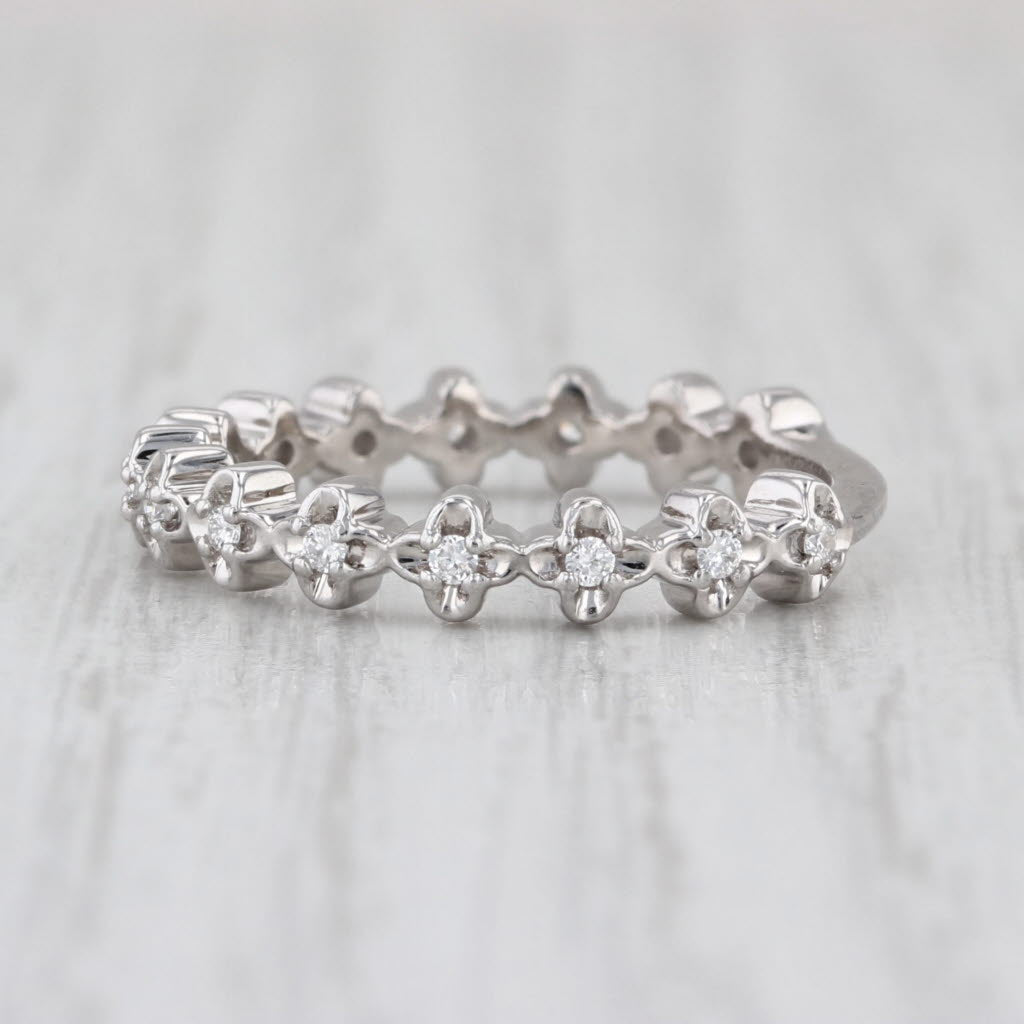 0.18ctw Diamond Wedding Anniversary Band 18k White Gold Stackable Size 6.5