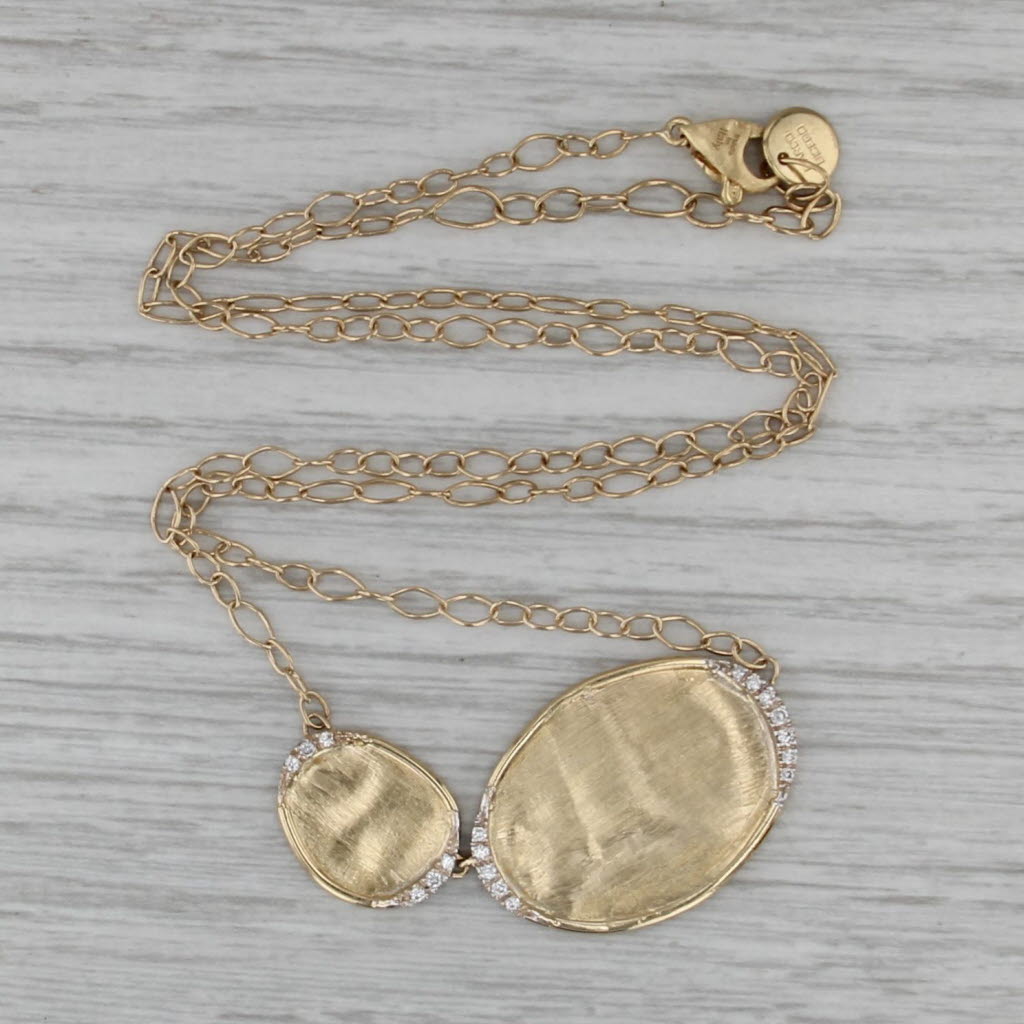 Marco Bicego Lunaria Diamond Disc Pendant Necklace 18k Yellow Gold Cable Chain