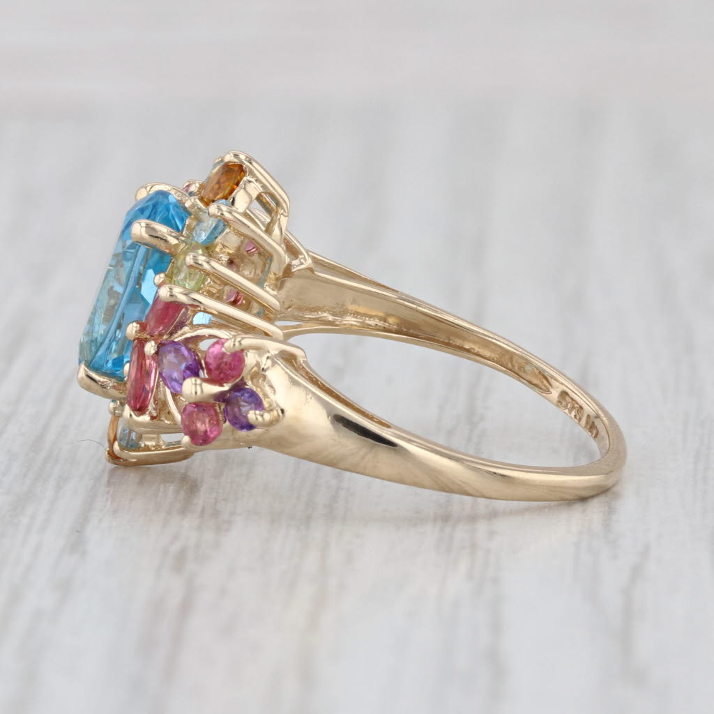 4.51ctw Blue Topaz Citrine Peridot Cluster Ring 14k Gold Size 8.25 Cocktail