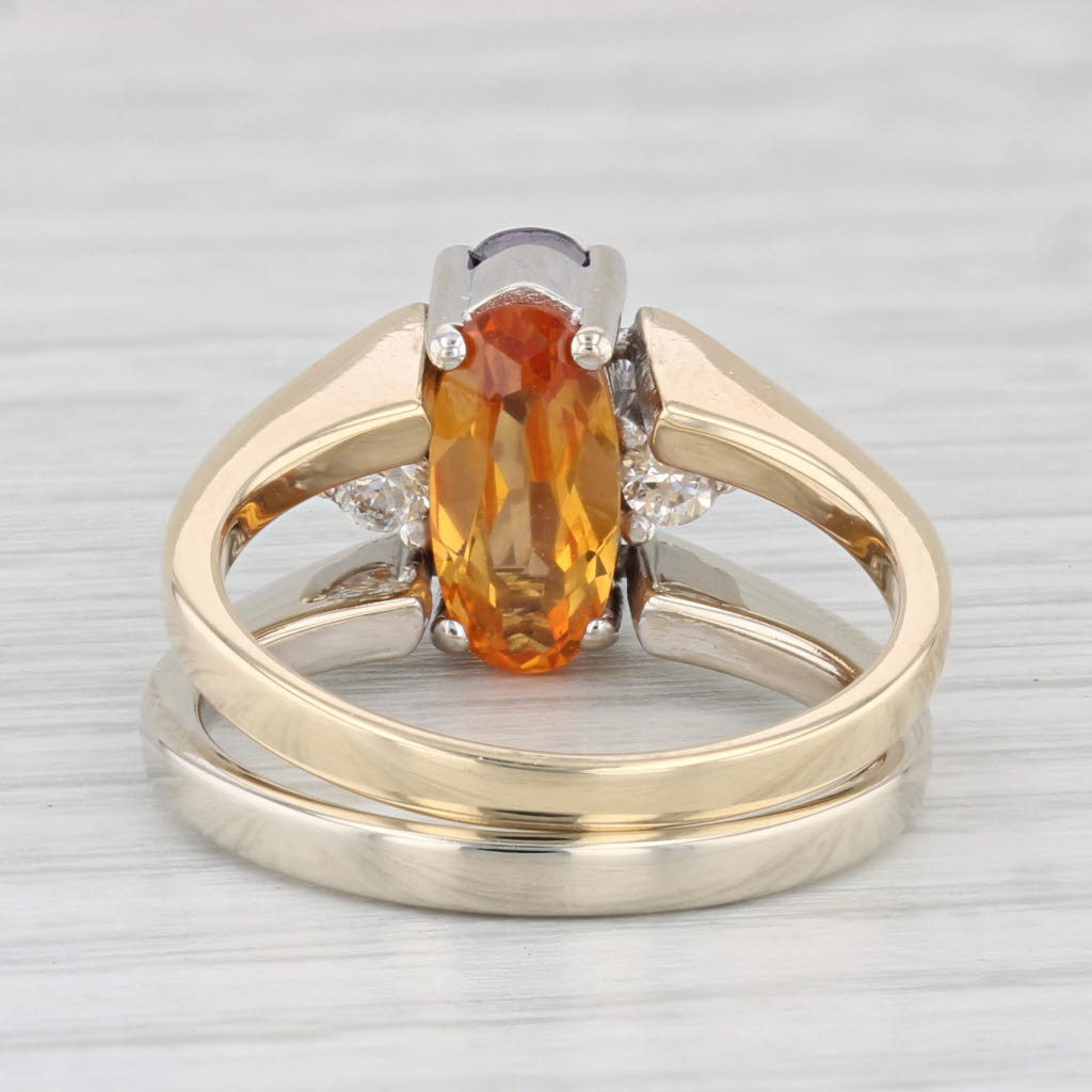 Light Gray Reversible Lab Created Orange Sapphire Cubic Zirconia Ring 14k Gold Size 7