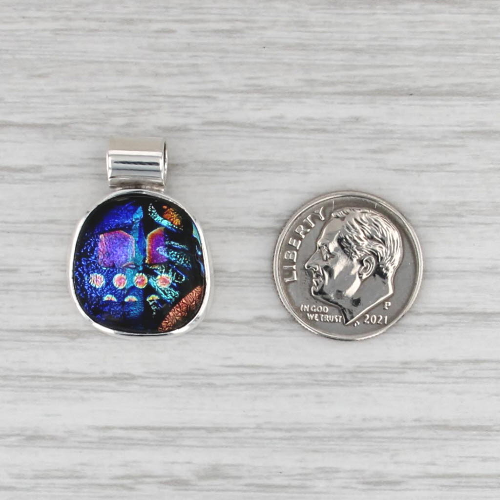 Multicolor Dichroic Glass Molded Cabochon Pendant Sterling Silver Mexico