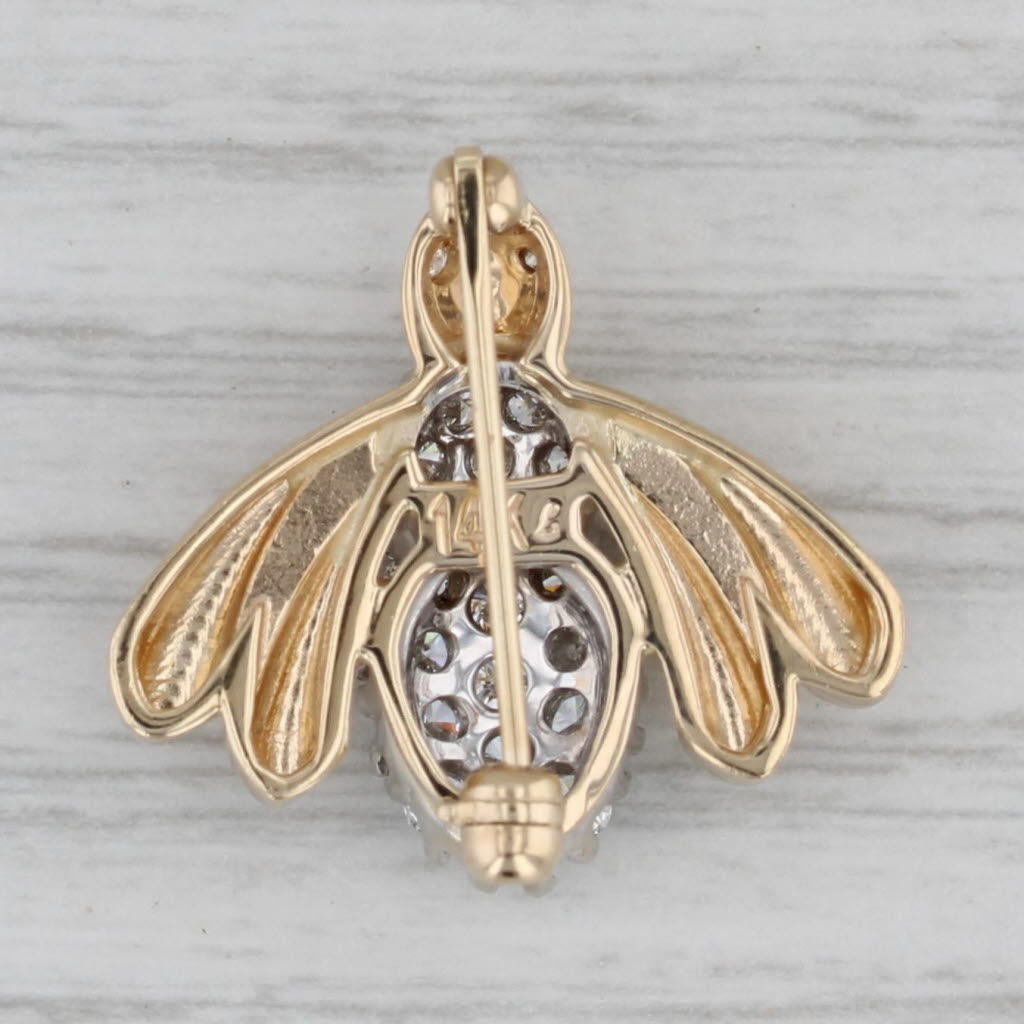 Gray 0.75ctw Diamond Bumble Bee Pin 14k Yellow Gold Brooch