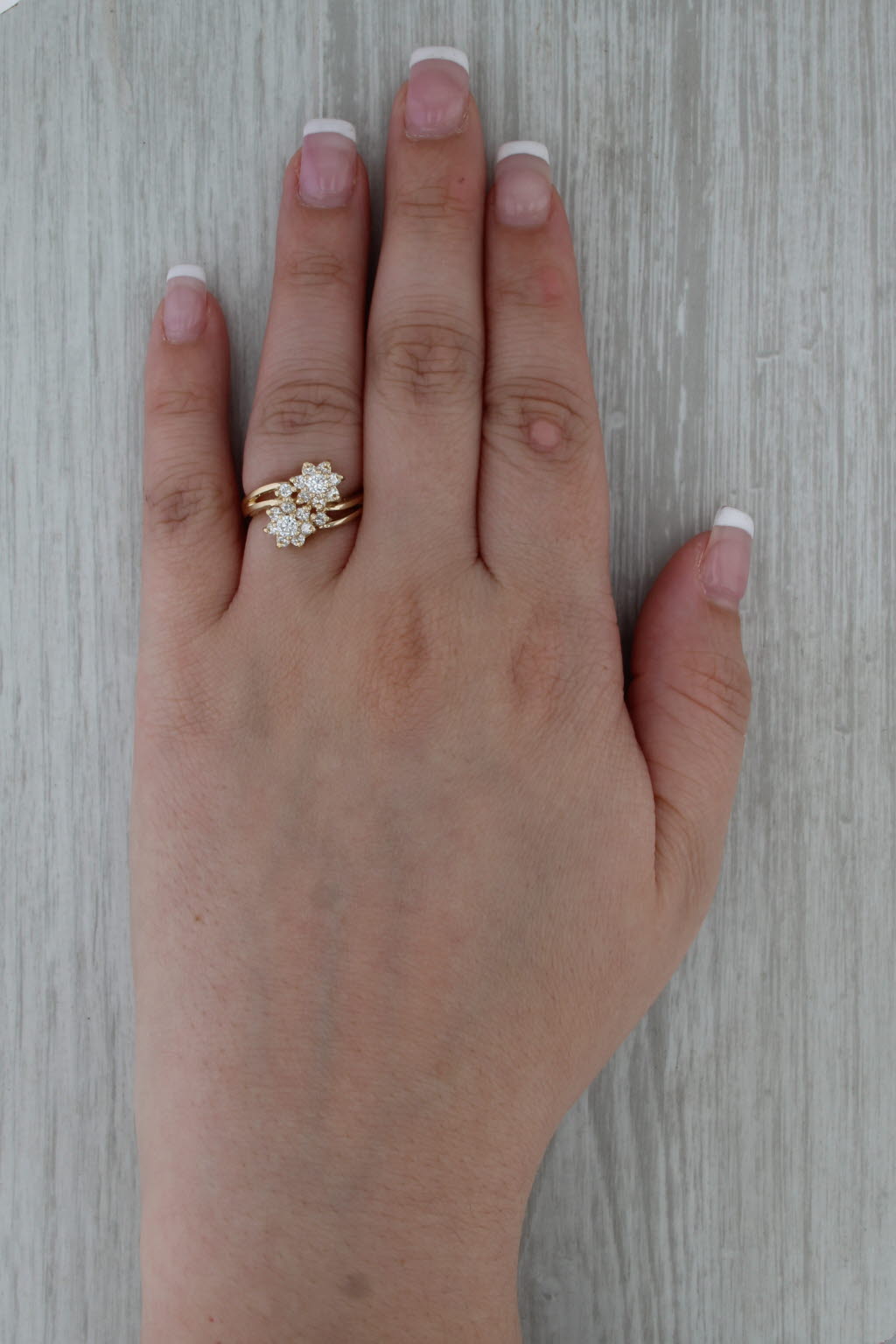 0.65ctw Diamond Flower Bypass Ring 14k Yellow Gold Size 5.5