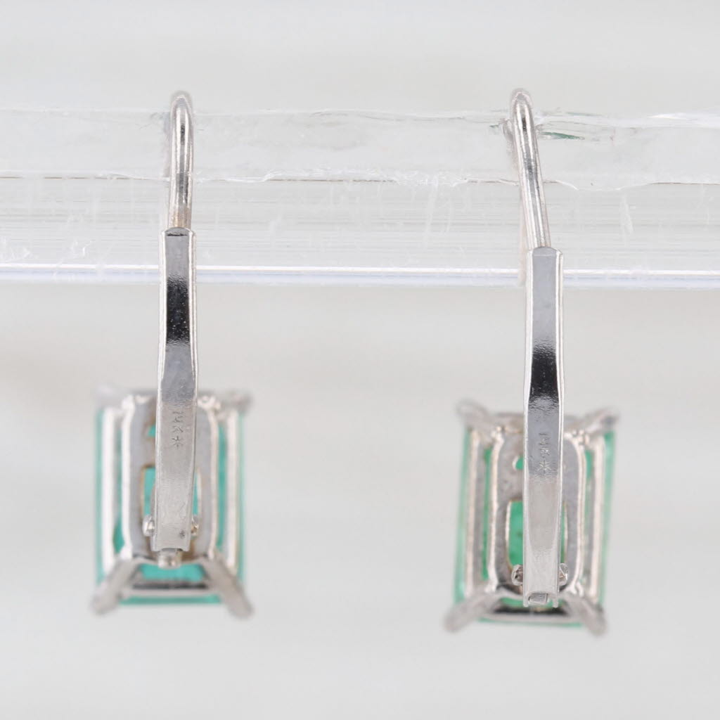 2ctw Emerald Cut Emerald Drop Earrings 14k White Gold Lever Backs