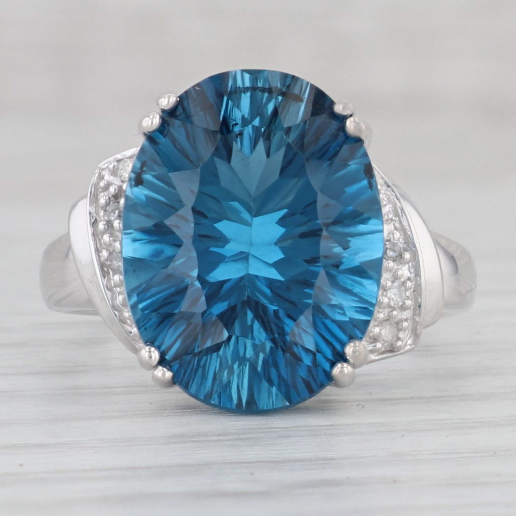 Light Gray 10.85ct London Blue Topaz Oval Solitaire Ring 10k Gold Size 8.25 Diamond Accents