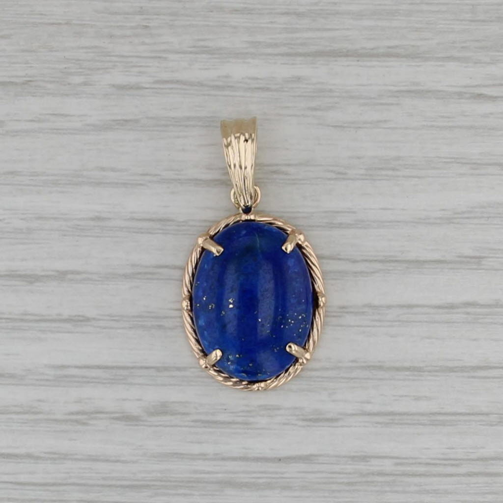 Blue Lapis Lazuli Oval Cabochon Pendant 14k Yellow Gold