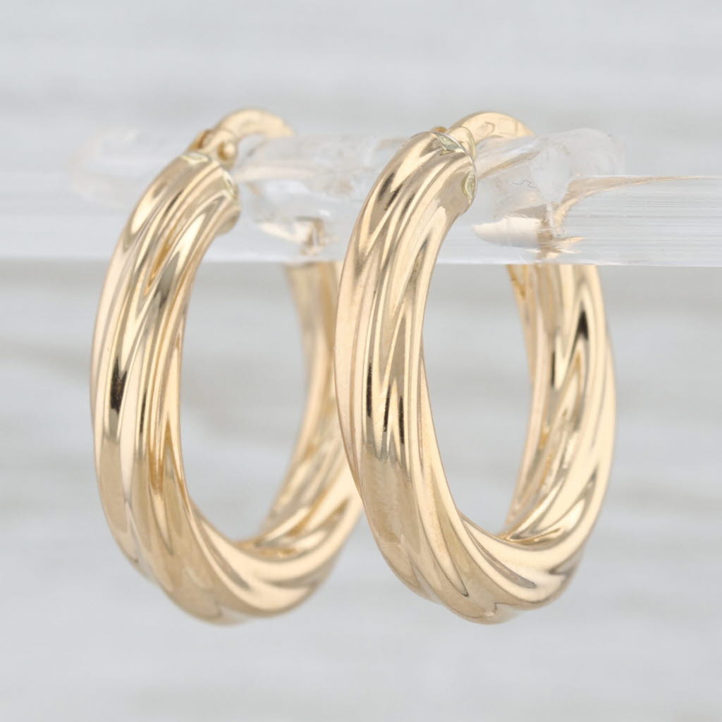 Twist Woven Hoop Earrings 18k Yellow Gold Snap Top Posts Round Hoops