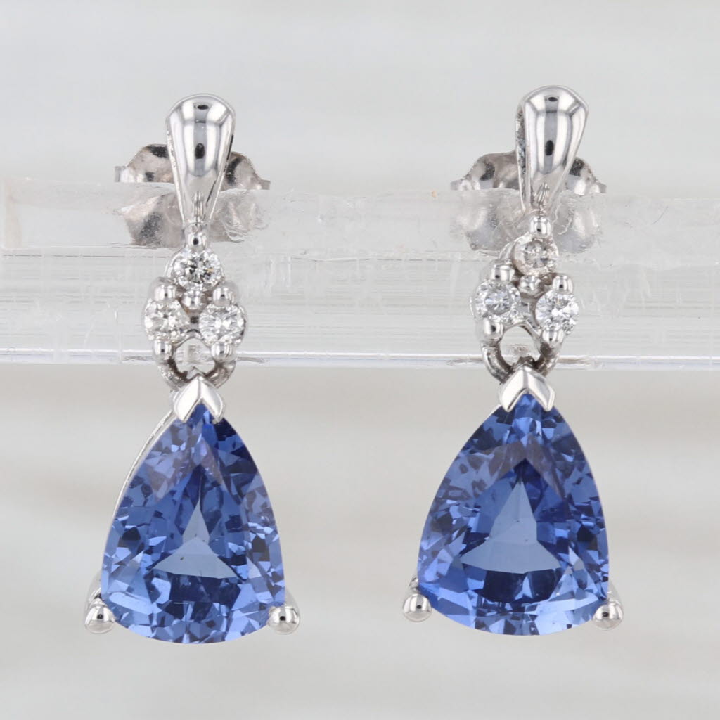 3.07ctw Lab Created Sapphire Diamond Teardrop Earrings 10k White Gold Drops