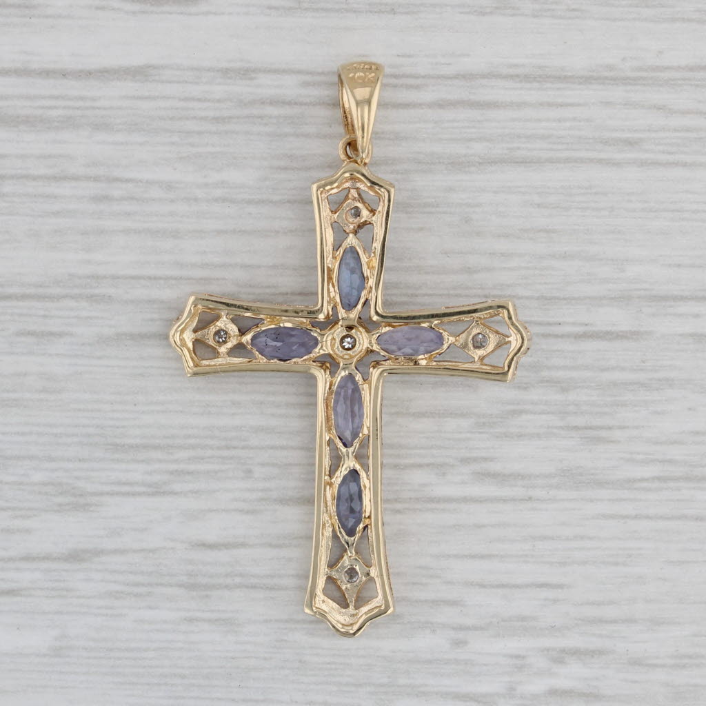 Gray 1.27ctw Tanzanite Diamond Cross Pendant 10k Yellow Gold