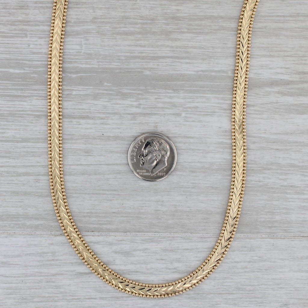 Gray Reversible Pattern Herringbone Chain Necklace 14k Yellow Gold 16" 5.2 mm Italian