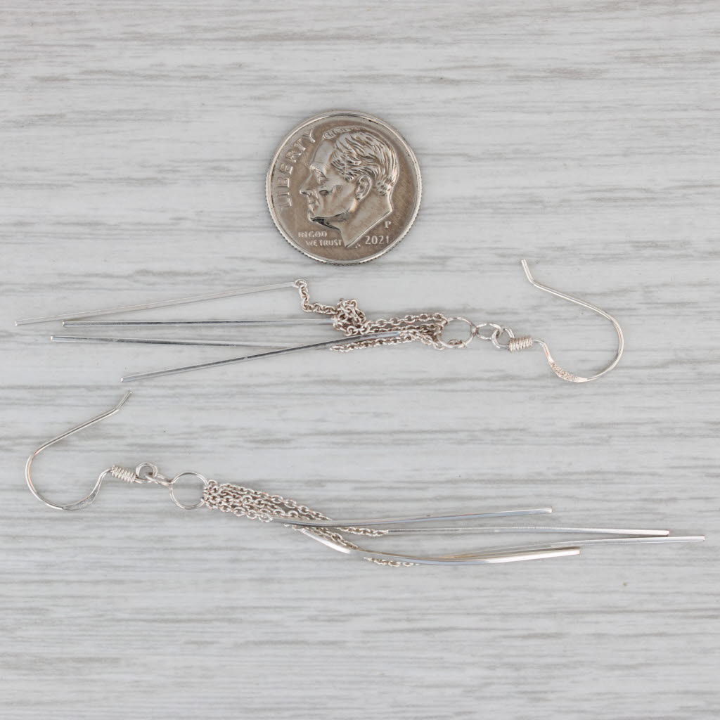 Gray Bar Fringe Dangle Earrings Sterling Silver Hook Posts