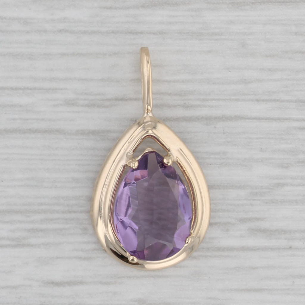 Gray 1.42ct Pear Amethyst Solitaire Teardrop Pendant 14k Yellow Gold