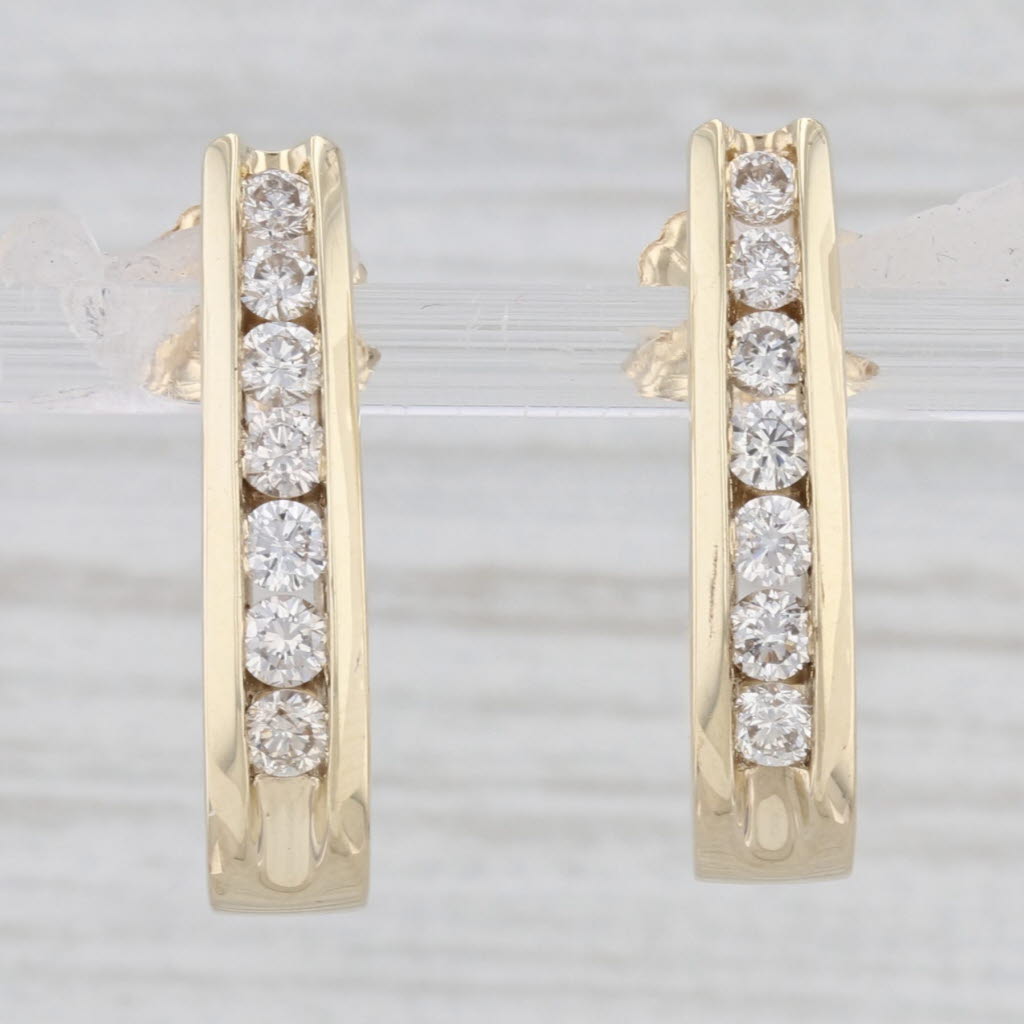 Light Gray 0.98ctw Diamond J-Hook Earrings 10k Yellow Gold Journey Drops