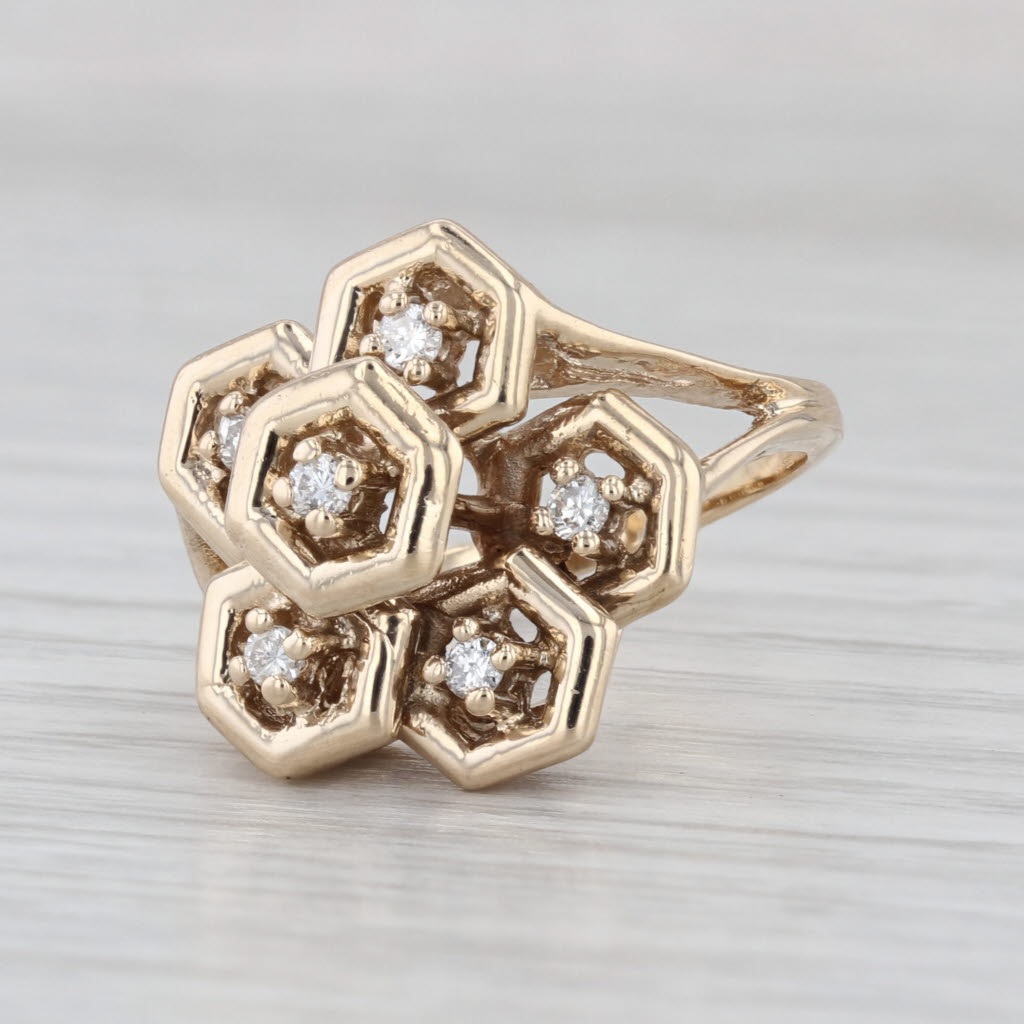 0.16ctw Diamond Cluster Ring 10k Yellow Gold Cocktail Size 6.5