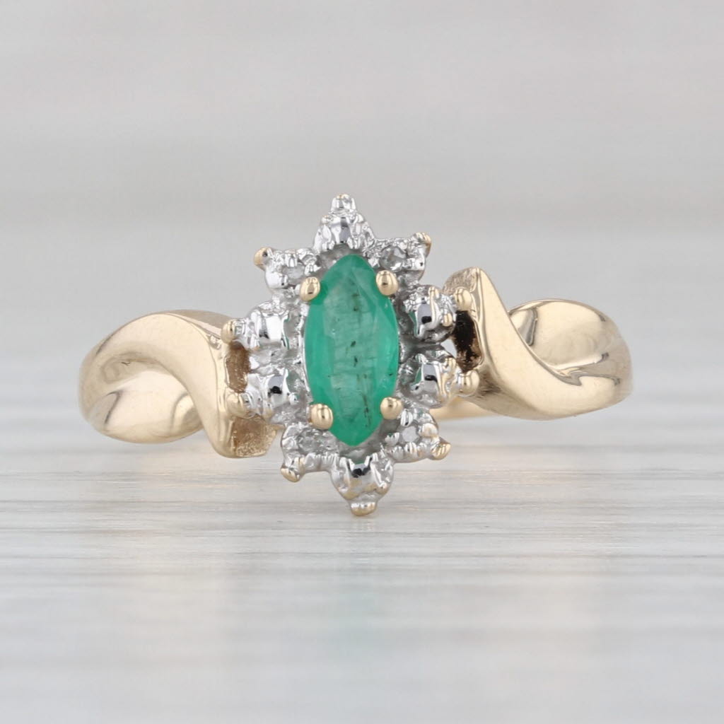 0.25ct Marquise Emerald Diamond Halo Ring 10k Yellow Gold Size 7