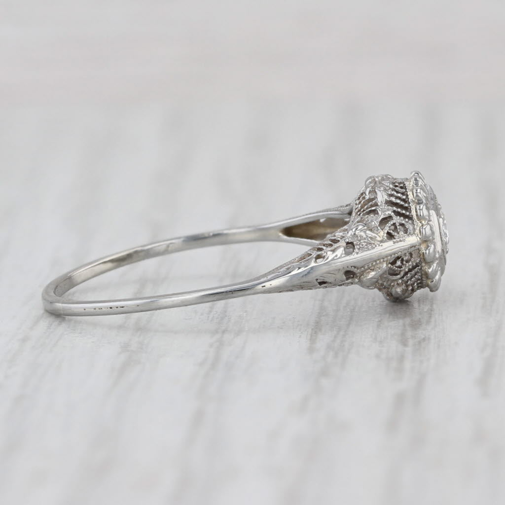 Art Deco Diamond Solitaire Ring 18k White Gold Filigree Size 11 VS2 Engagement