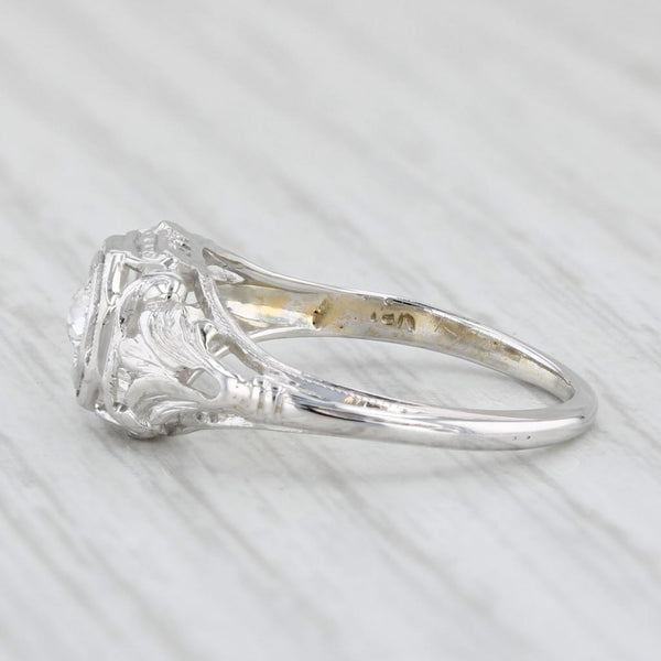 Art Deco 0.18ct Diamond Solitaire Engagement Ring 18k White Gold Filigree Size 5