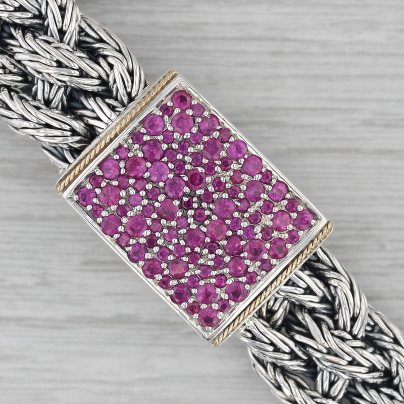 Effy 2.25ctw Pink Sapphire Woven Bangle Bracelet Sterling Silver 18k Gold 7"