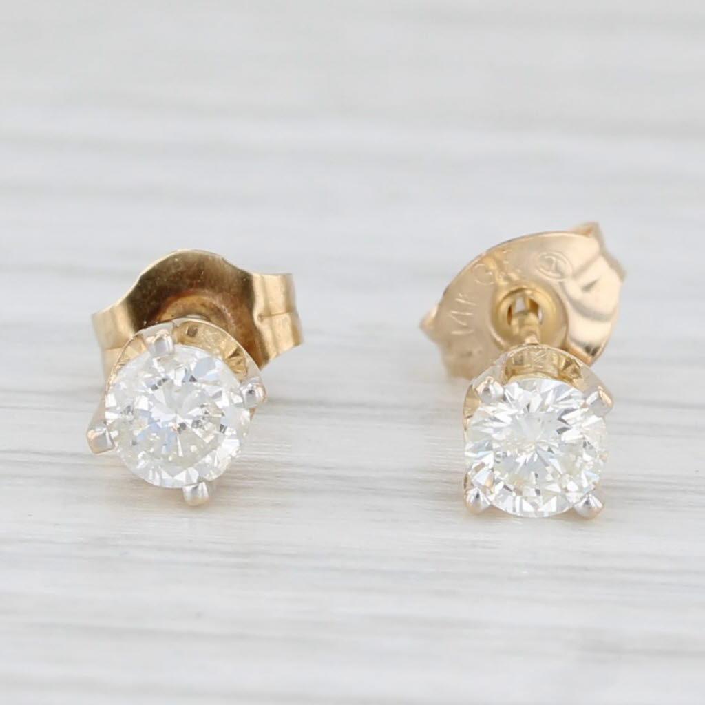 Light Gray 0.40ctw Diamond Stud Earrings 14k Yellow Gold Round Solitaire Studs