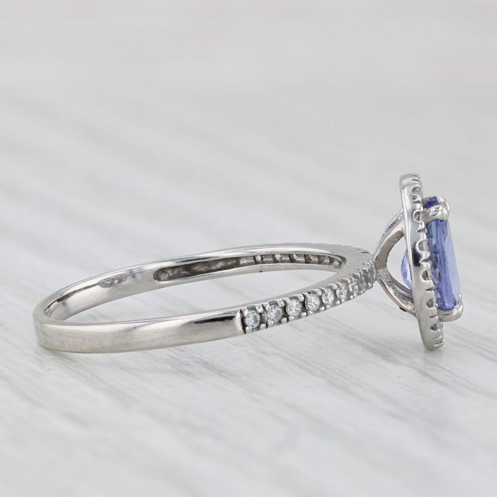 Light Gray 0.89ctw Oval Tanzanite Cubic Zirconia Halo Ring 10k White Gold Size 7 Engagement