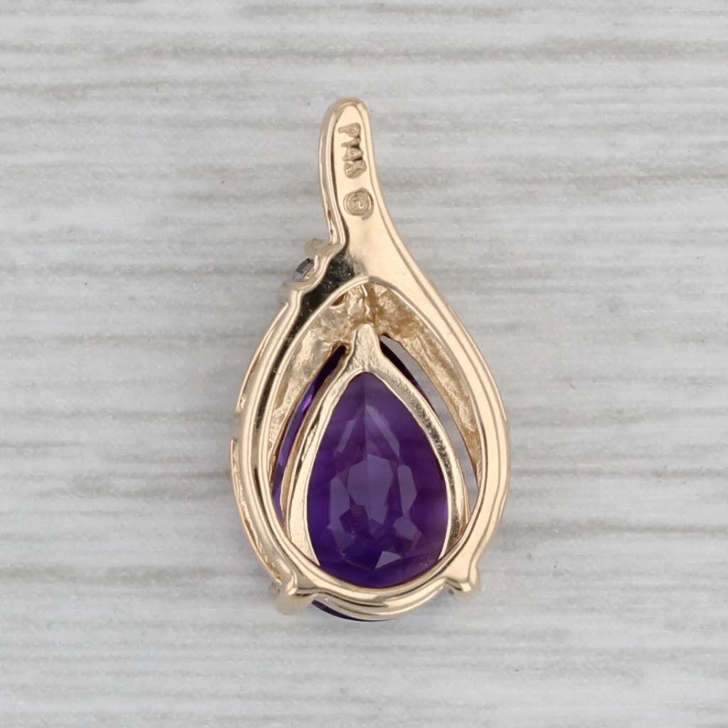 Gray 1.17ctw Pear Amethyst Diamond Teardrop Pendant 14k Yellow Gold