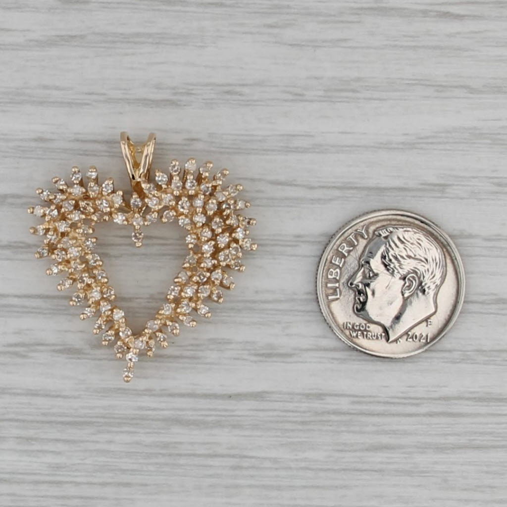 0.74ctw Diamond Cluster Open Heart Pendant 14k Yellow Gold