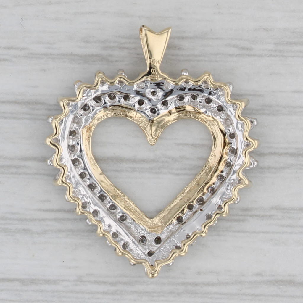 Gray 0.40ctw Diamond Cluster Halo Open Heart Pendant 10k Yellow Gold