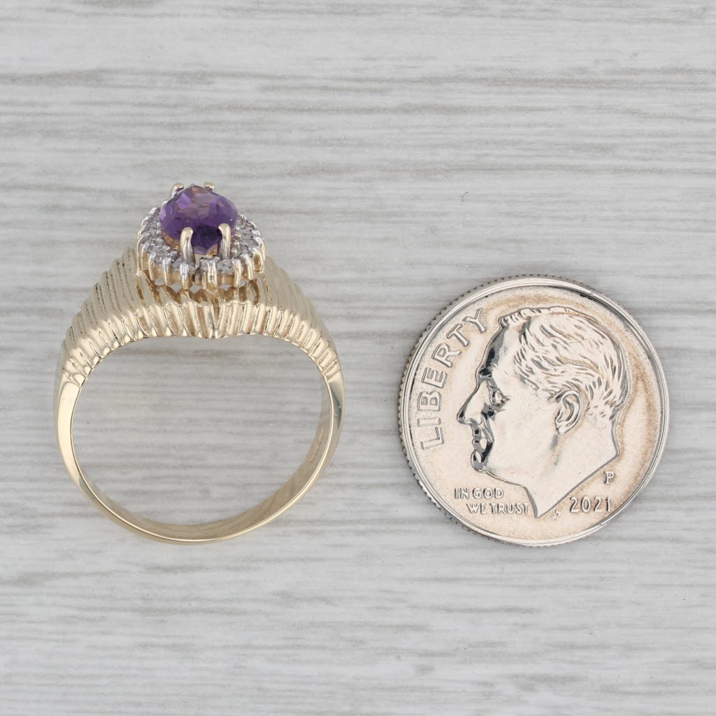 Gray 0.90ctw Marquise Amethyst Diamond Halo Ring 10k Yellow Gold Size 6.25