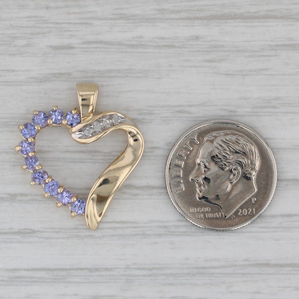 Gray 0.60ctw Tanzanite Open Heart Pendant 10k Yellow Gold Diamond Accents