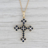0.50ctw Blue Sapphire Cross Pendant 10k Gold Diamond Accents Rope Chain 18"