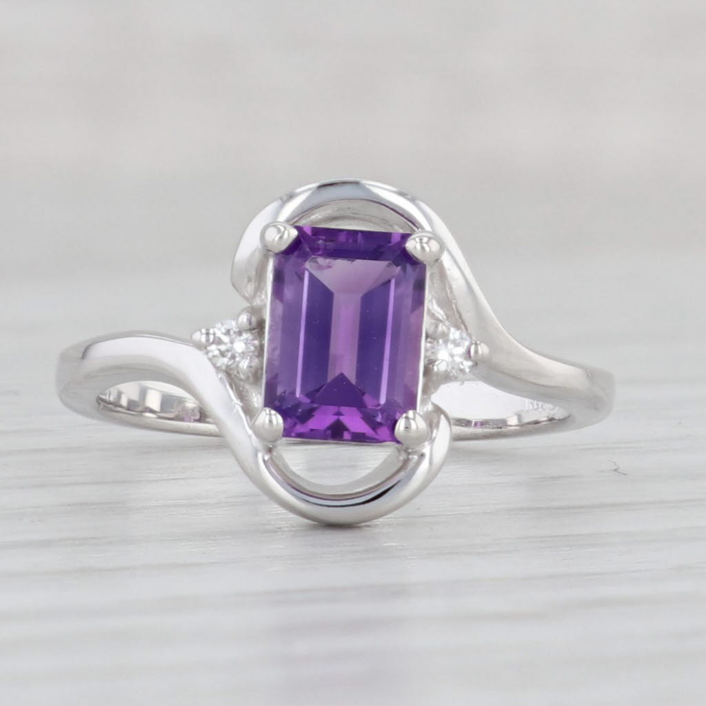 Light Gray 0.94ctw Amethyst Diamond Ring 14k White Gold Size 6 Bypass