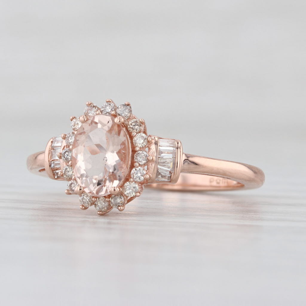 0.94ctw Morganite Diamond Halo Ring 10k Rose Gold Size 7 Engagement