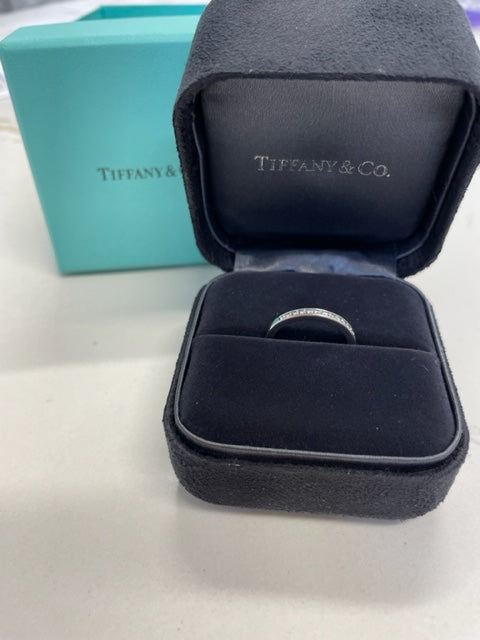 Light Gray Tiffany 0.17ctw Diamond Wedding Band Channel Set Half Circle Platinum Box Papers