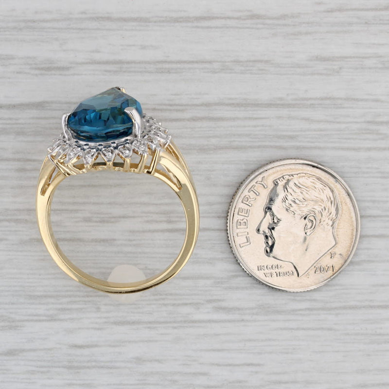 7.33ctw London Blue Pear Topaz Diamond Halo Ring 18k Yellow Gold Size 8