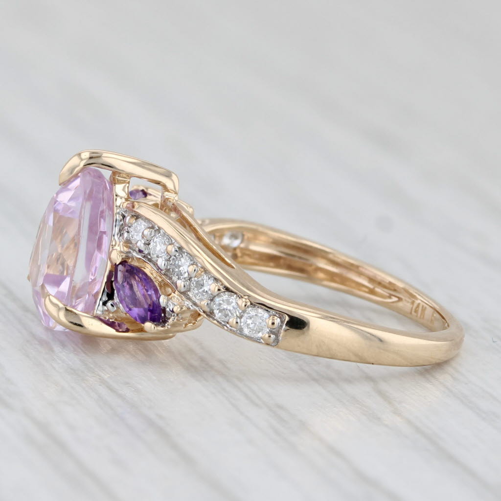 Light Gray 2.82ctw Pink Kunzite Diamond Amethyst Ring 14k Yellow Gold Size 5.25