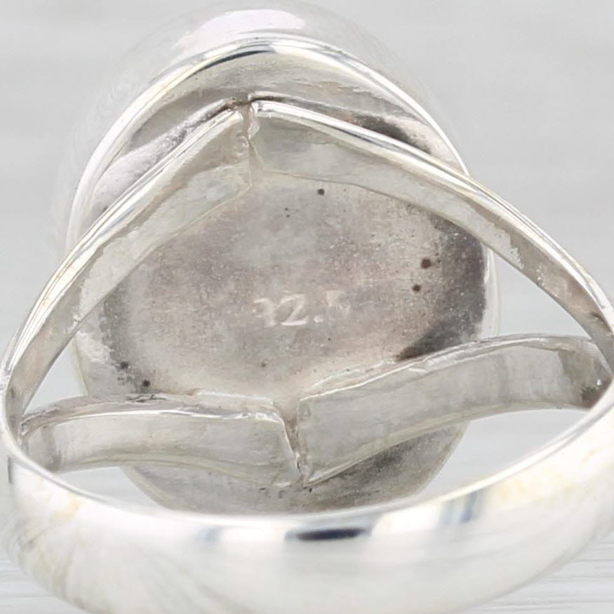 Light Gray Rutilated Quartz Oval Cabochon Solitaire Ring Sterling Silver Size 6.75-7